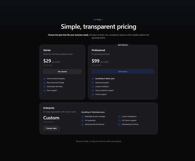 Linear style pricing section