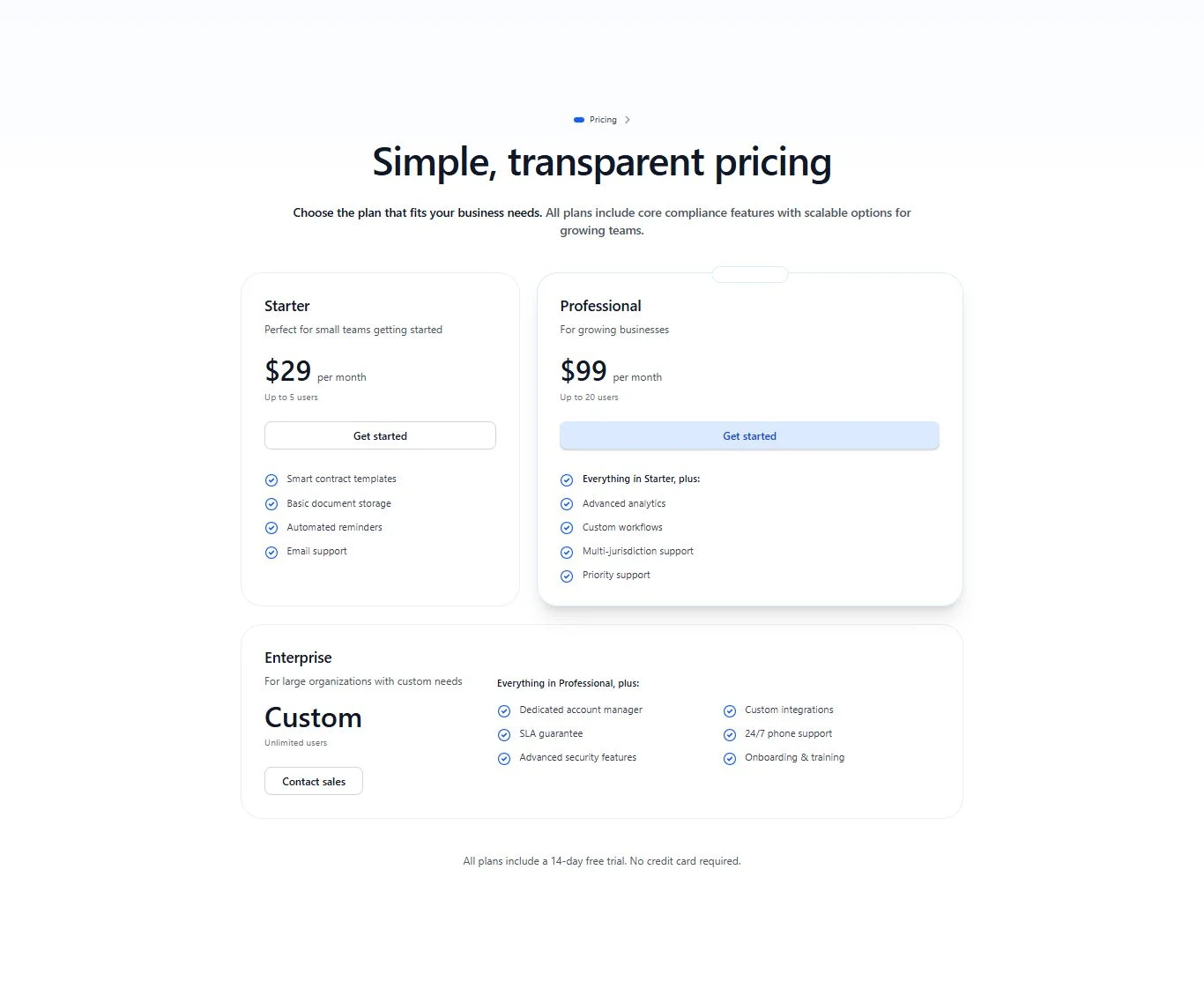 Centered Pricing Section