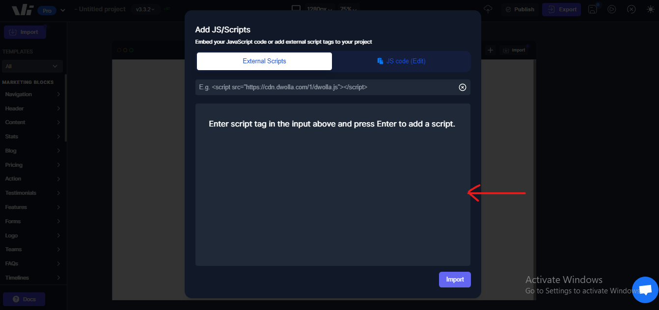 pasting external script
