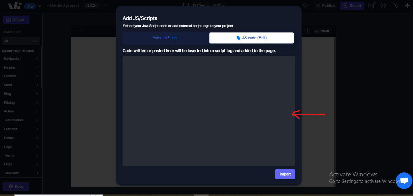 pasting Js Code