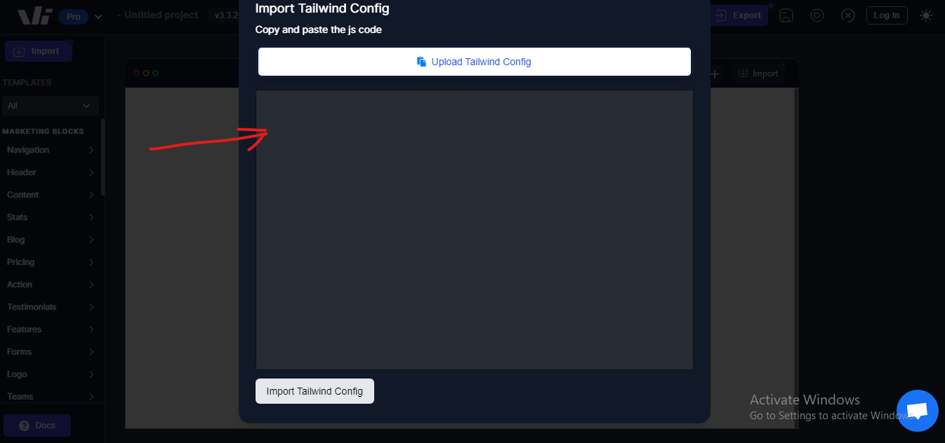 paste Tailwind css config