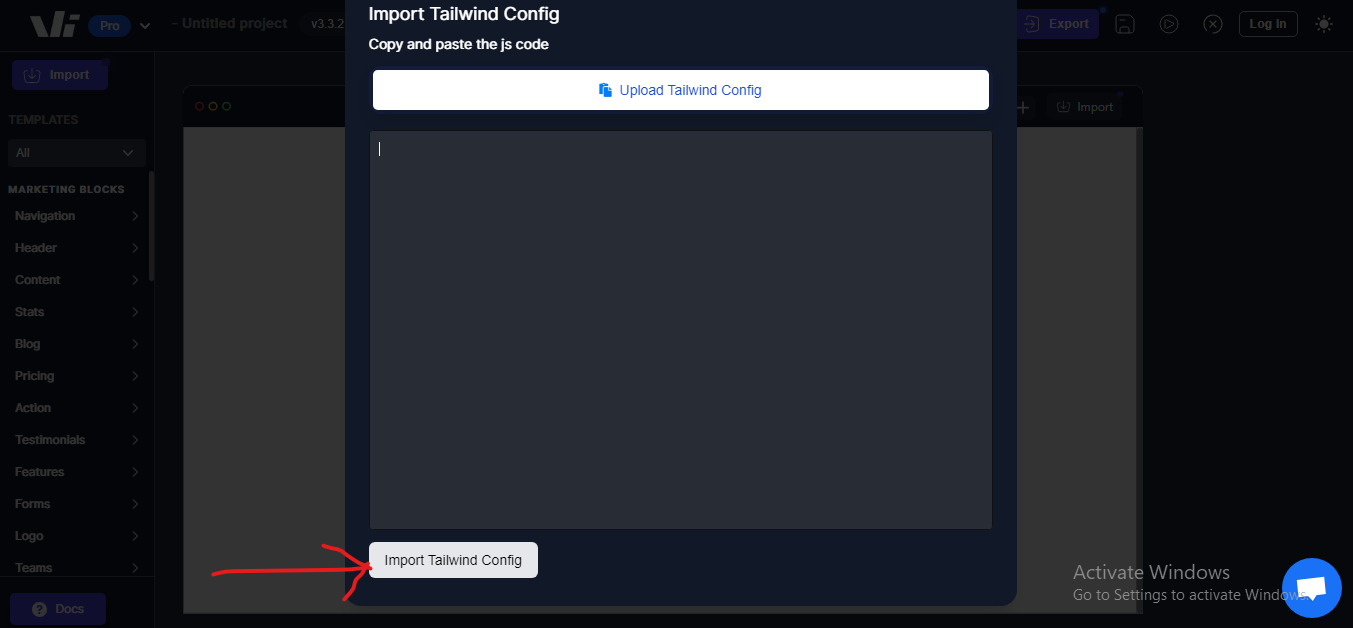 Upload Tailwind css config